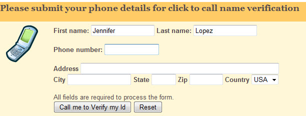 Google Profile verify your name - submit your phone details